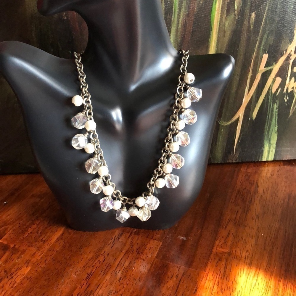 𝅺VINTAGE Necklace Crystal Pearls Silver Bohemian